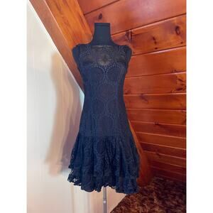 VTG 60s Lilli Diamond Intricate Lace Drop Waist Lace Cocktail Party Mini Dress